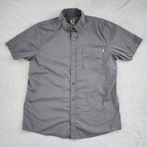 VUORI  Light Grey White Dots Short Sleeve Button Down Shirt Mens Medium
